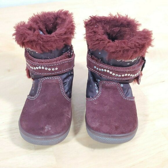 Primigi Maroon Rhinestone Faux Fur Boots Sz 24 - Picture 3 of 6